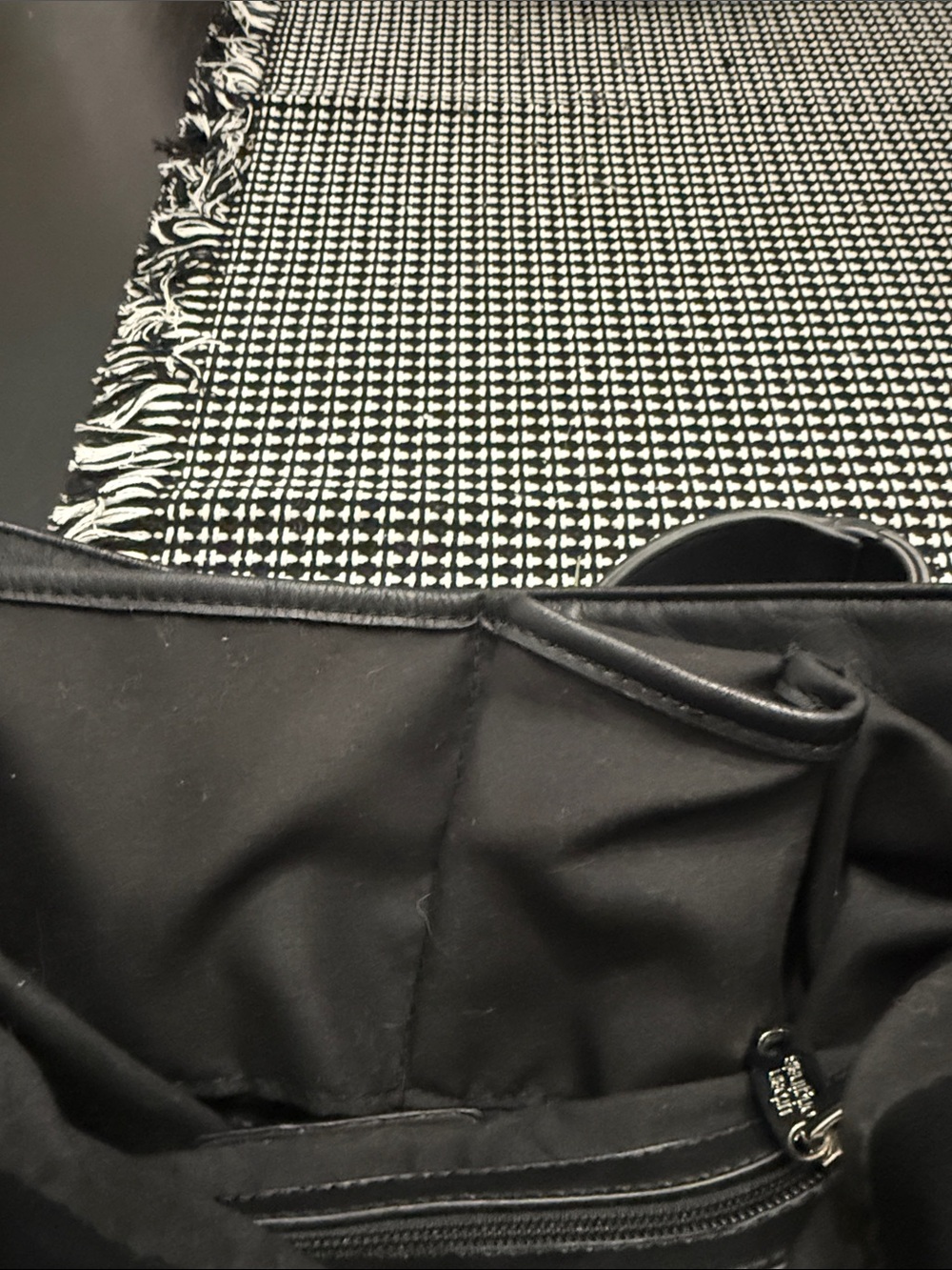 Fringed Black Tote/purse Bag with Double Handles - Picture 6 of 6